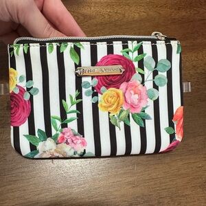 Betsey Johnson Black and White Stripe Floral Cosmetic Bag